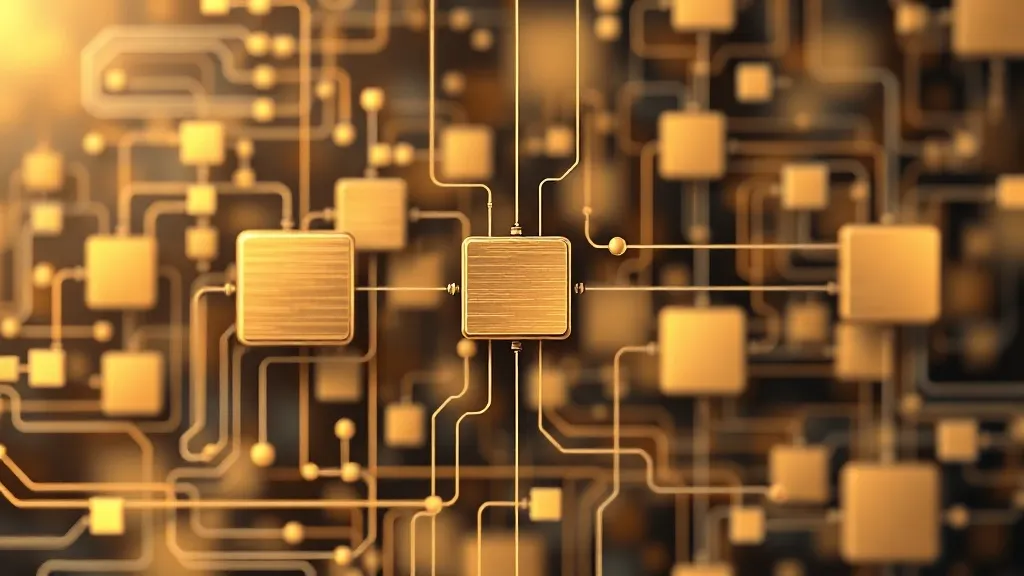 Abstract technical visualization of data flow and logic gate